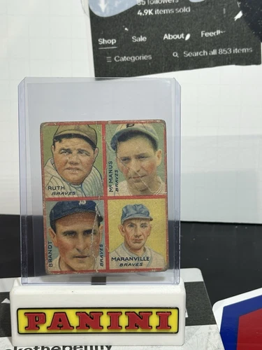 1935 Goudey 4 in 1 Babe Ruth, Mcmanus, Brandt & Maranville Card #1J
