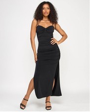 Emerald Sundae Juniors' Sweetheart-Neck Ruched Black Gown, Size XS