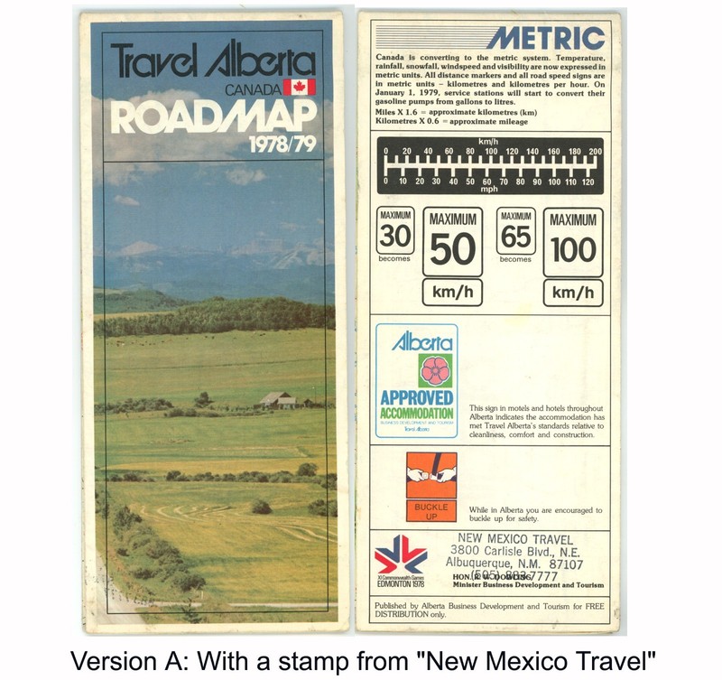 Vintage 1978-9 Alberta Canada Official Road Map – Version A (Stamped)