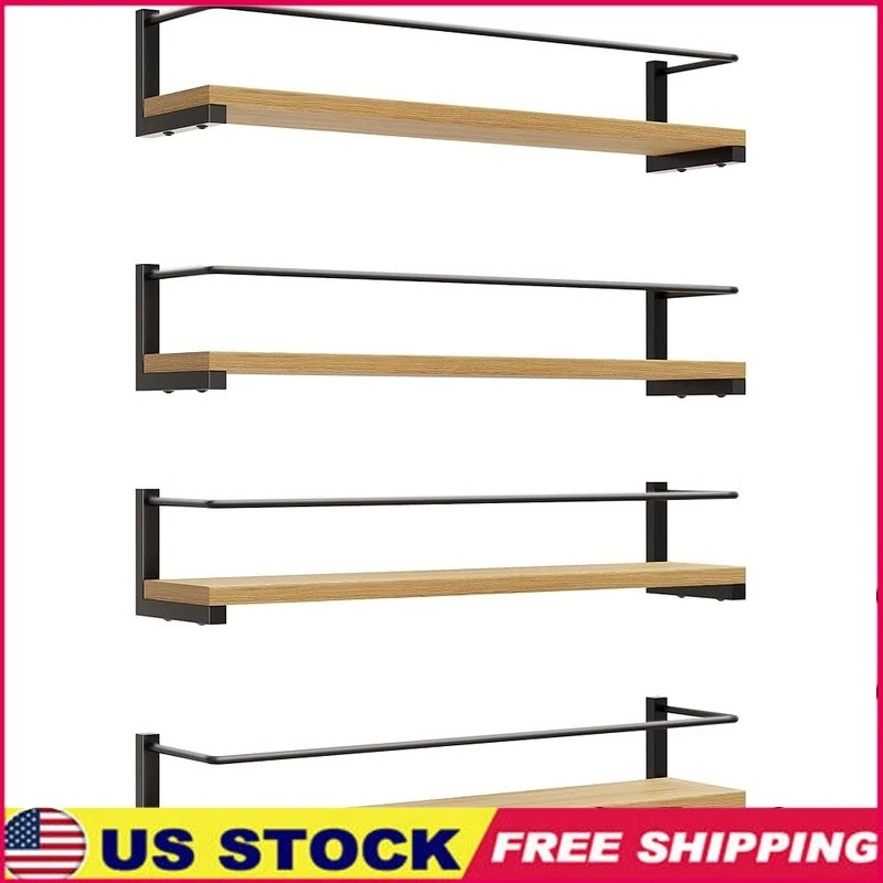 Spice Rack Wall Organizer Shelf Large Capacity Hanging Storage Rustic Wood Metal