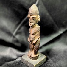 Antique African Carved Wood Statue Lobi Burkina Faso Tribal Small Man On Block