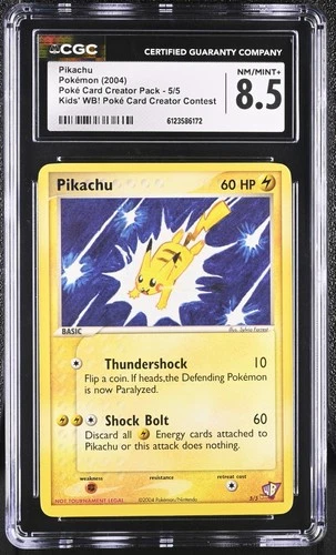 CGC 8.5 Pikachu 2004 Kids' WB! Poké Card Creator Contest 5/5 Pokemon Card