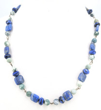 Vintage Necklace Blue Green Natural Stone Glass Beads Toggle Clasp 21in 47g