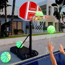 Pool Side Basketball Hoop Adjustable Height LED String Light Swimming Pool Game