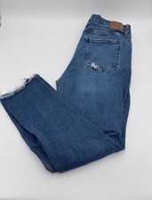 Aeropostale Womens Mom Jean Size 14 Medium Wash High Rise Distressed Ripped Blue