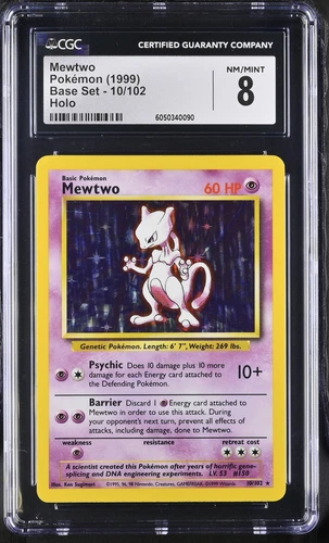 CGC 8 Mewtwo 1999 Base Set 10/102 Holo Pokemon Card psa