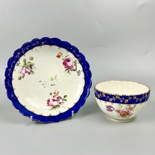 Chelsea-Derby teabowl & saucer corrugated & fluted c1775