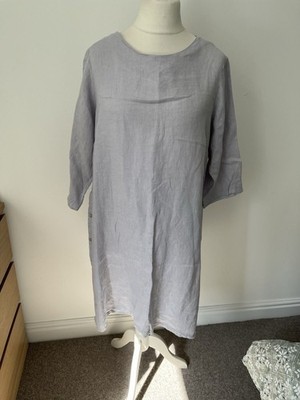 Dreams Large hellgrau lila 100% Leinen Knopfleiste Relaxed Kleid Lagenlook