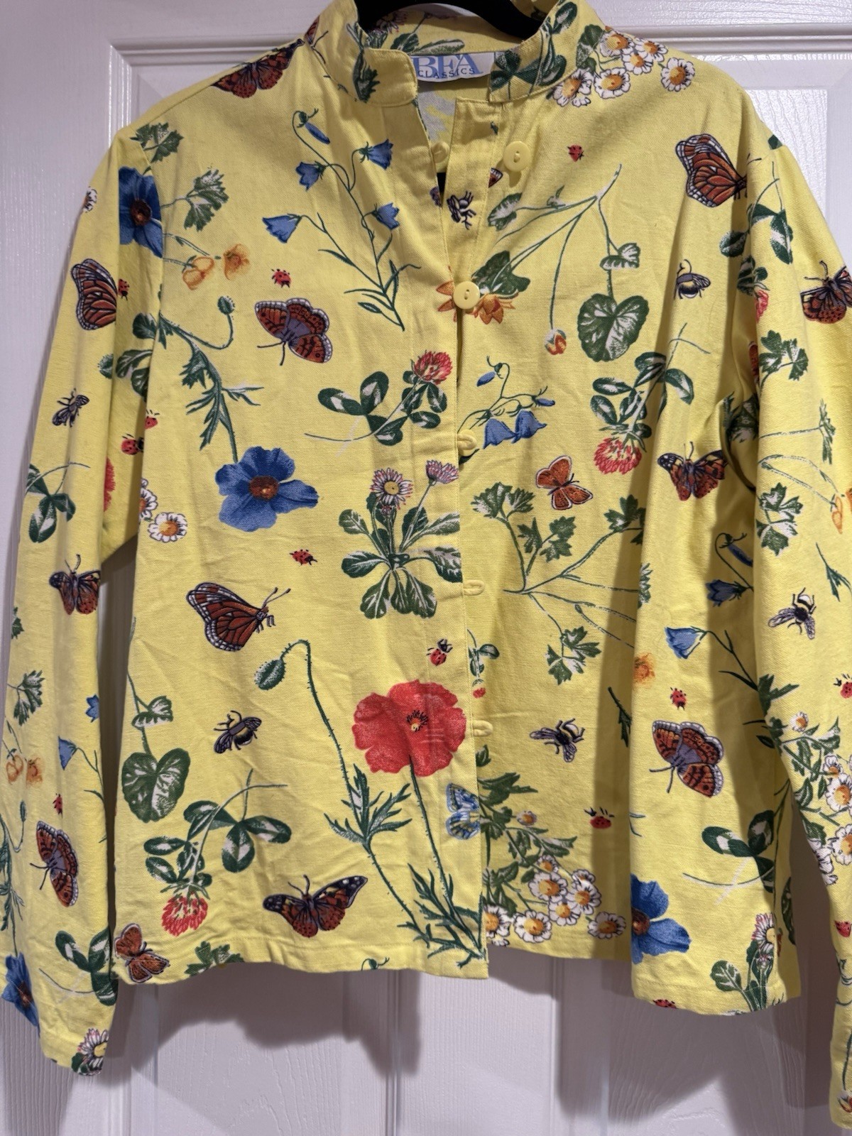 BFA Classics Yellow Floral Button Jacket Size Lar… - image 1