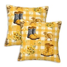 Gingham Throw Pillow Covers 18x18 Inch, Set 18" x 18" Pack of 2 Duck Yellow