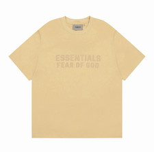 Fear of God Essentials Men's S Beige Cotton Crew Neck Short Sleeve Logo T-Shirt