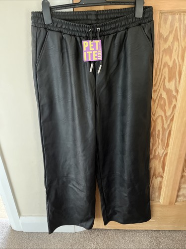 River Island Leather Look Wide Leg Pull-On Trousers Size 14 Petite
