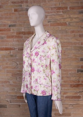 Blazer LUISA SPAGNOLI Leinen 100% Blumen Flieder Vintage Chic Jacke Damen Größe 48