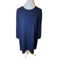 Nine West Navy Blue Pleated Long Sleeve Dress Career Casual Elegant Large