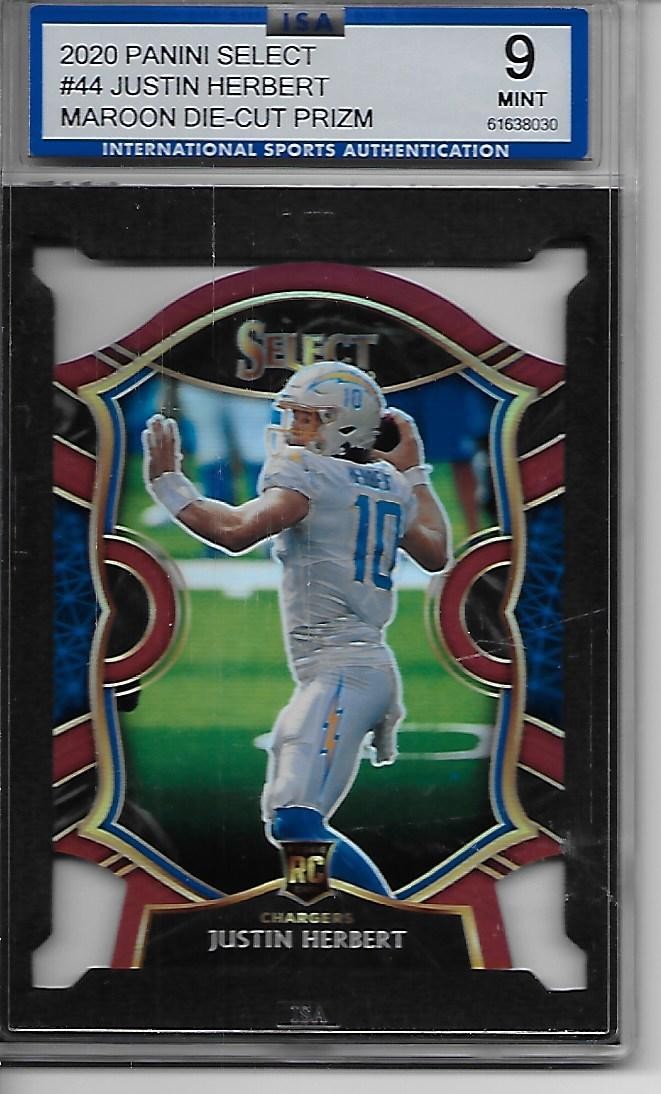 JUSTIN HERBERT RC 2020 Select Maroon Die-Cut Prizm #44             Graded MINT 9