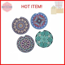 Vaincre 4 Pack 2.56 inch Car Coasters for Drinks Absorbent, Mandala Ceramic Car 