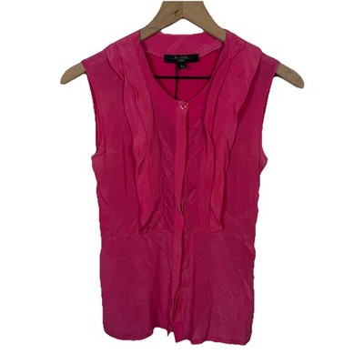 MaxMara Weekend Silk Ruffle Front Blouse Hot Pink Size S Office Sleeveless Y2K