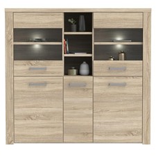 Highboardvitrine - Sonoma Eiche - 146 cm Anrichte Buffet Sideboard Buffetschrank