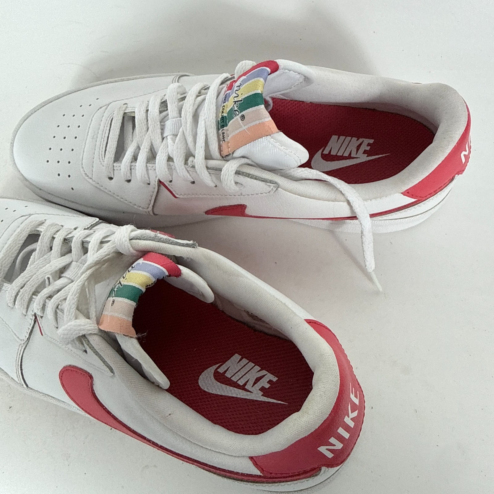 Nike Court Blanc Athletic Sneakers Women's 8 White Track Red Leather Low Top thumbnail 9