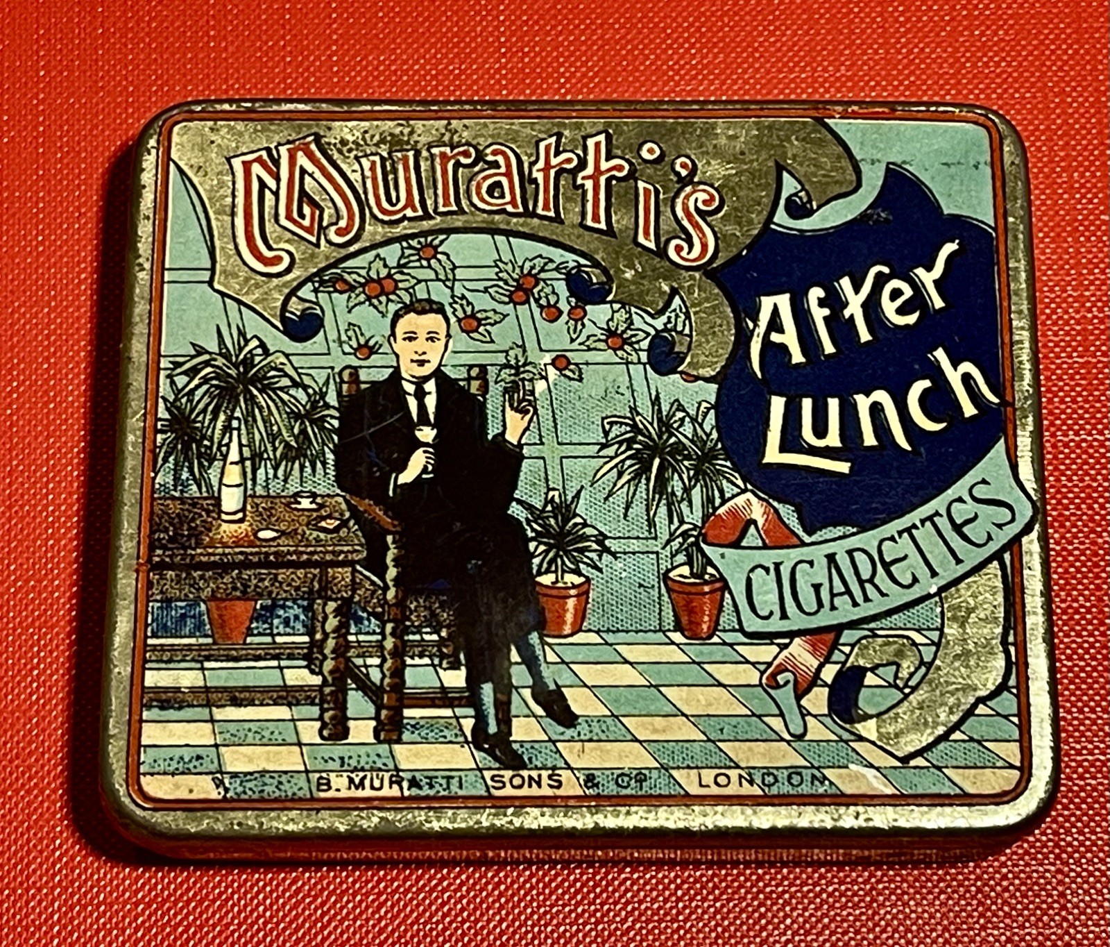  Vintage c1930s-Muratti's After Lunch Cigarettes-Tobacco Advertising Tin-in vgc-