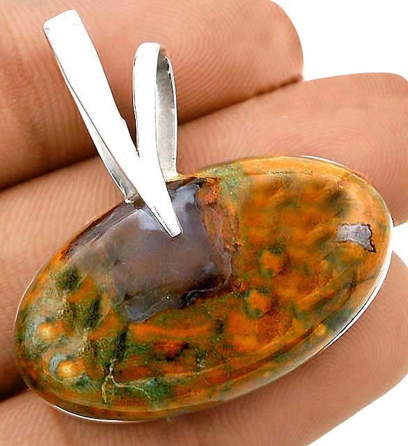 Natural Unakite 925 Solid Genuine Sterling Silver Pendant 1 1/4" Long @1-3