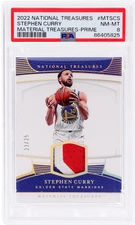 2022 National Treasures Stephen Curry Material Prime #MT-SCS /25 PSA 8