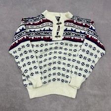 Vintage abstract knitted jumper Patterned Grandad chunky knit sweater Men's M