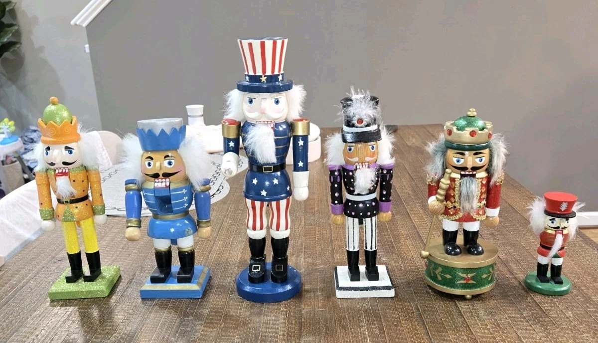 Lot of 6 Vtg Wooden Nutcrackers - WORKING Musical Kurt Adler & Uncle Sam