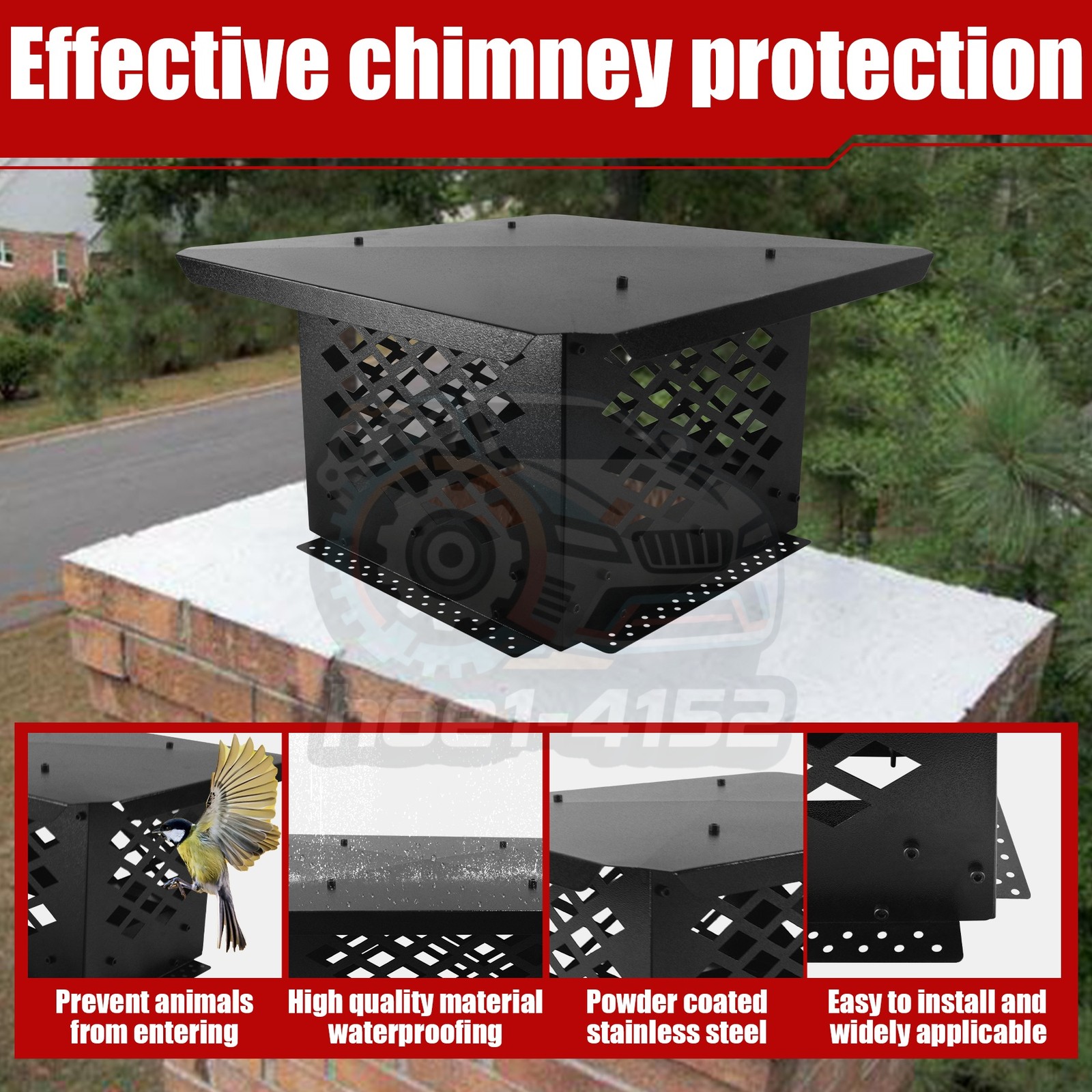 Square Chimney Cap Flue Caps Outdoor Fireplace Chimney Cover 13" x 13" Black