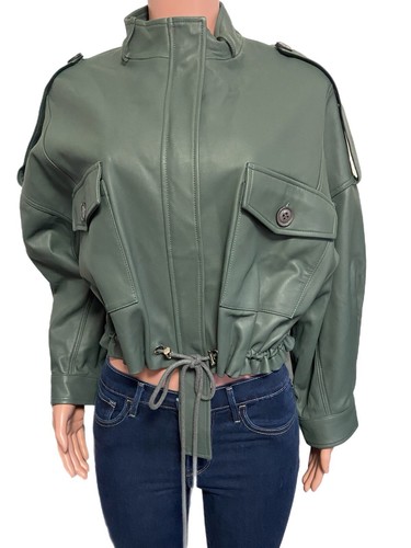 BuBish Lambskin leather Biker bomber jacket Ladies S Zip up Snap lined Pockets - Picture 2 of 4