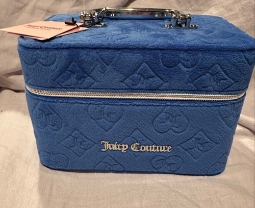 Juicy couture cosmetic 10” hard train case Royal blue crushed velvet $198 Flaw - Picture 6 of 8