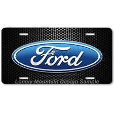 Ford Blue Logo Inspired Art on Mesh FLAT Aluminum Novelty Auto License Tag Plate