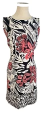 MKS M Black Pink Coral Sleeveless Sheath Short Dress Stretch Floral Tropical