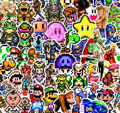 25/50 Super Nintendo Sprite Sticker Pack -Waterproof Vinyl- SNES Pixel Art Mario