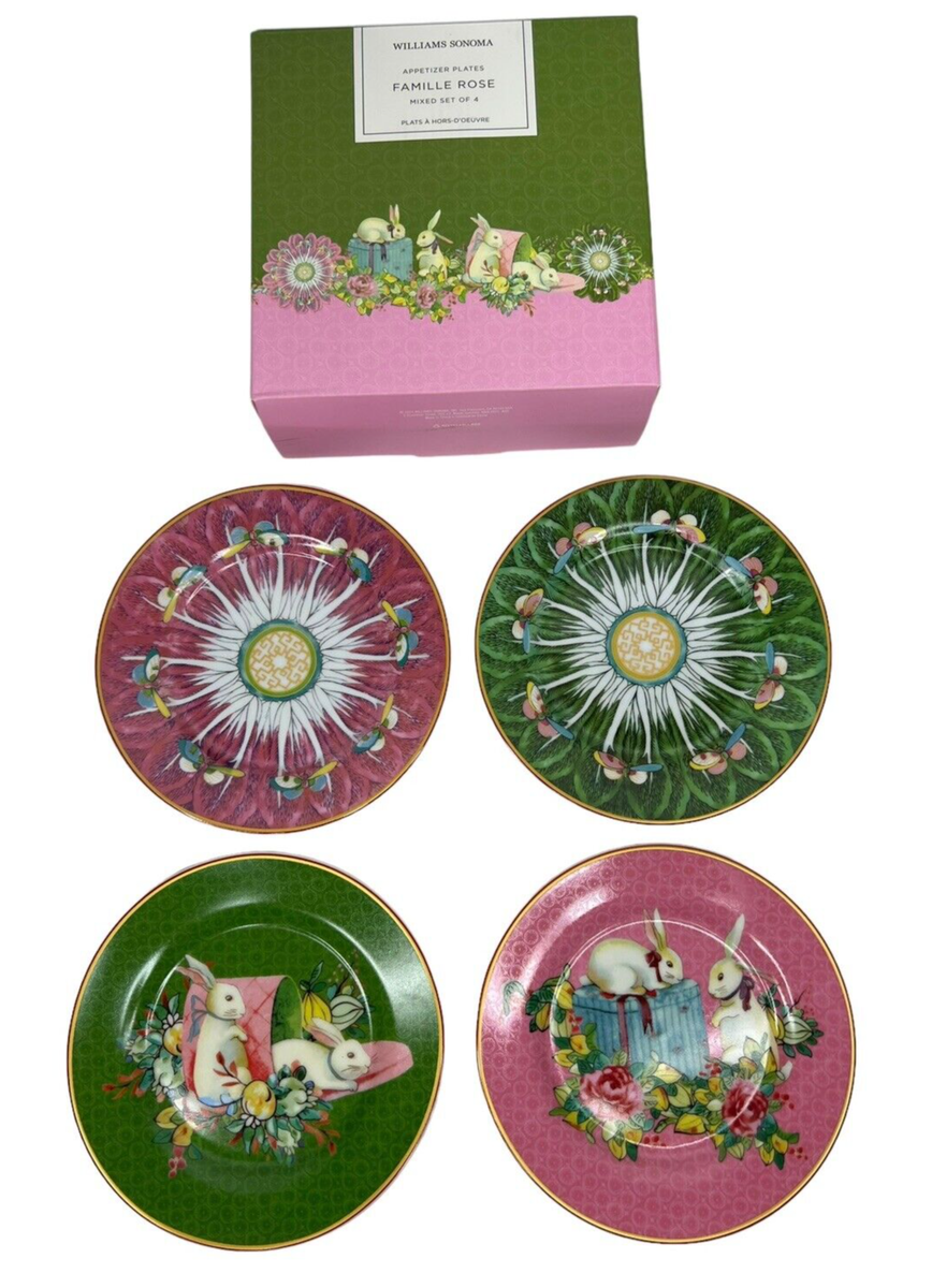Williams Sonoma Easter Famille Rose Appetizer Plates Set of Bunny  Butterfly