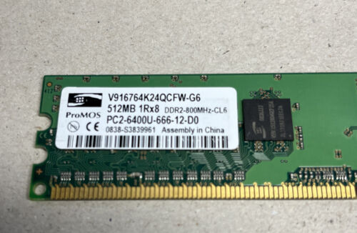 ProMOS 512MB Memory DDR2 SDRAM DIMM PC2-6400U 240-Pin V91676K24QCFWG6 - Picture 2 of 3