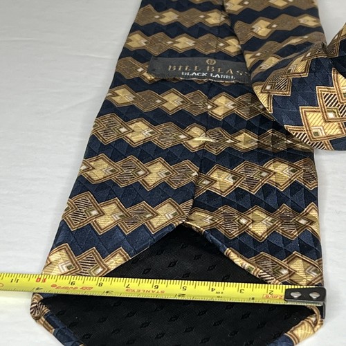 Bill Blass Black Label 100% Silk Tie Geometric Office Wear Gold & Dark Blue - Picture 5 of 6