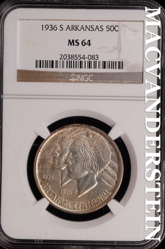 1936-S Arkansas Commemorative Half Dollar - NGC MS 64 - Brilliant Unc  #SLG449