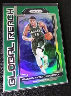 2021-22 Panini Prizm #1 Global Reach Green Prizm Giannis Antetokounmpo