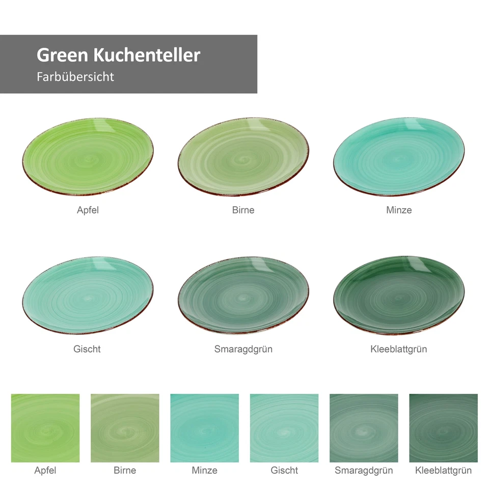 6er Set Kuchenteller Green Dessertteller Frühstücksteller Tellerset Grün - Bild 2 von 3