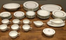 Vintage 60 pc Imperial Fukagawa Japan Fine Bone China White Gold Trim 