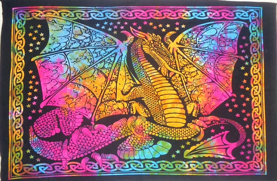 Póster boho tapiz de algodón con mosca dragón colgante de pared tie dye múltiple Foto 3 de 3