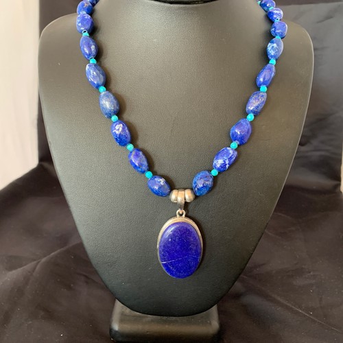 Blue Lapis Pendant Navajo Sterling Silver Turquoise Necklace 20" 10522 - Picture 5 of 12