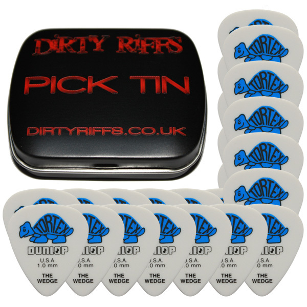 24 x Dunlop Tortex Wedge Guitar Picks / Plectrums - 1.00mm Blue In A Pick Tin