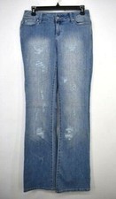 Cache Womens Blue Wash 5-Pocket Stretch Distressed Embellished Denim Jeans 2