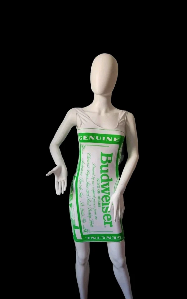 New Rare Budweiser VTG Carabella Collections green & White Sleeveless Dress sz 7 - Image 4 of 4