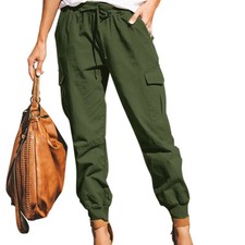 Women's Cargo Pants Ladies Combat Pockets Loose Joggers Cuffed Trousers US Size