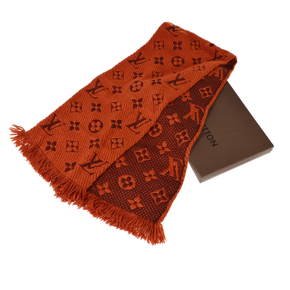 LOUIS VUITTON Winter Scarf Muffler Monogram Wool Silk Orange M75095 32YA290