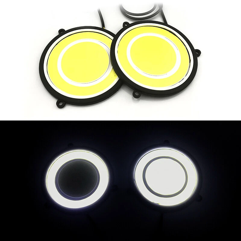 Luz de circulación diurna DRL para automóvil forma redonda blanca LED COB lámpara de conducción 2 piezas Foto 3 de 4