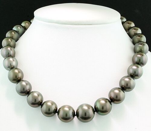Valeur Collier de Perles Tahitienne Gris Anthracite 11-15 MM 585 Or Rond Perles - Photo 1/4